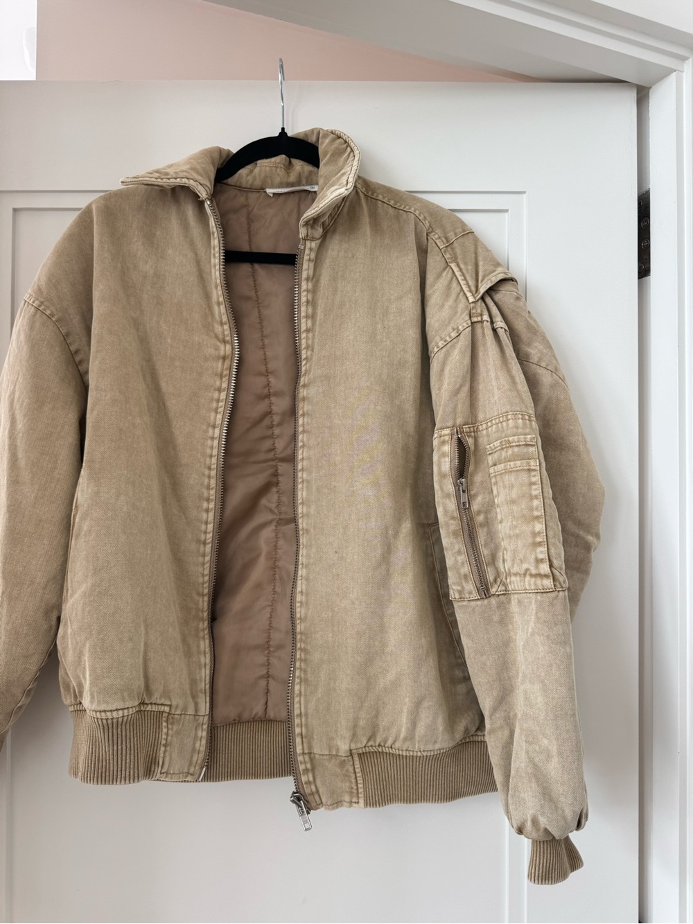 12th Tribe Oversized Washed Khaki Bomber Jacket - Picture 3 of 6